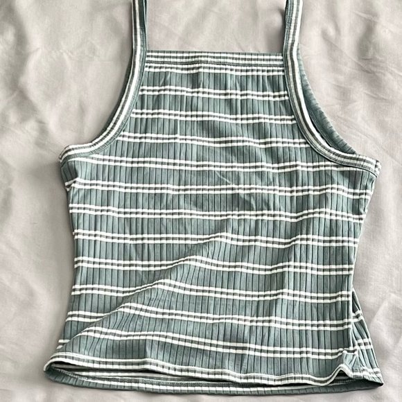 Mudd Tank Crop Top, Medium, Gray/Green Tone with White stripes - Picture 2 of 3